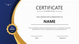 PowerPoint Slide Template for Award Certificate