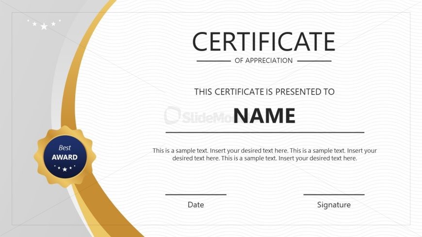 Editable Award Certificate for PowerPoint Presentation