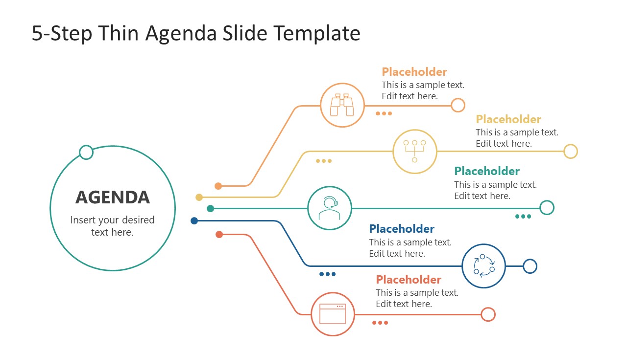 5-Step Thin Agenda Slide Template For PowerPoint