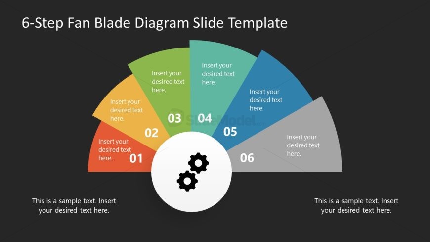 Dark Background Slide with editable 6-Step Fan Blade Diagram 