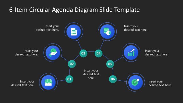 6-Item Circular Agenda Diagram PPT Template