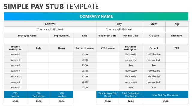 Editable Pay Stub Template for PPT
