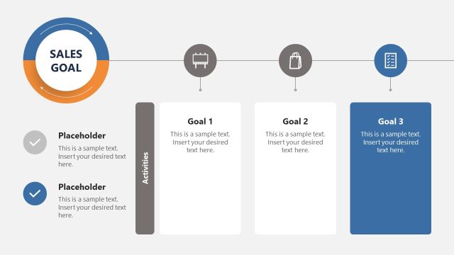 Sales Goals Presentation Slide with Three Columns Diagram