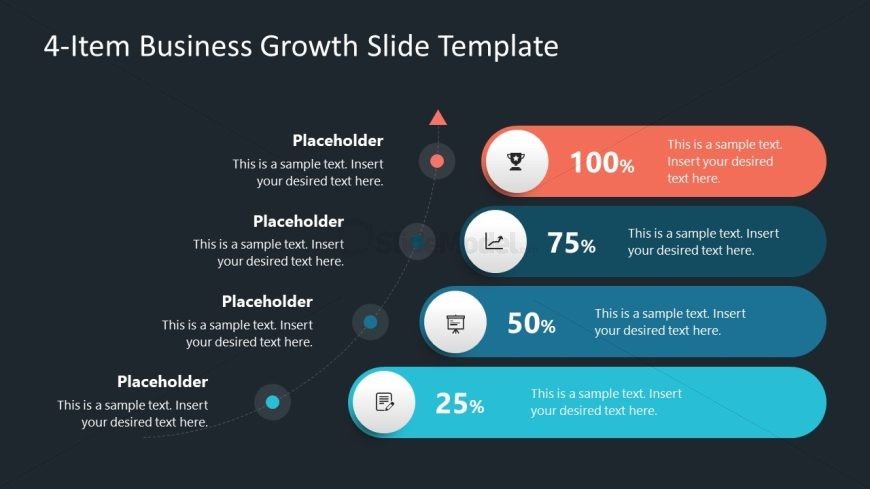 Dark Background Slide with 4-Item Business Growth Infographic