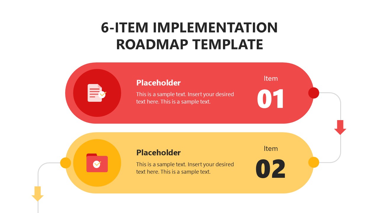 6 Item Implementation Roadmap Powerpoint Template 8864