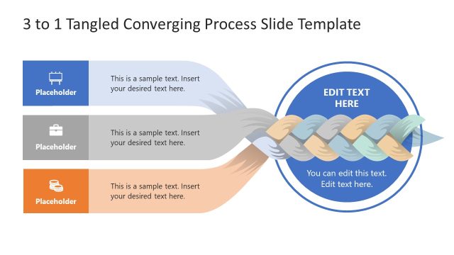 3 to 1 Tangled Converging Process Slide Template for PowerPoint
