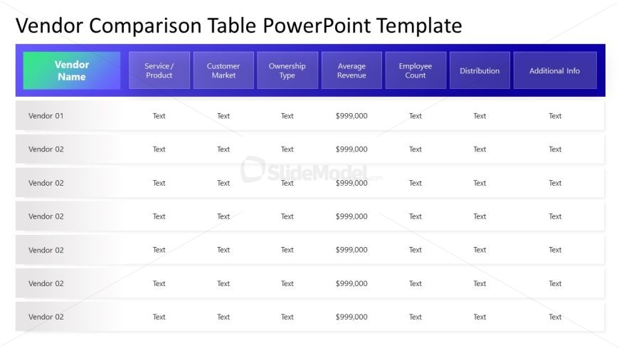 Vendor Comparison Matrix PPT Template Slide with White Background