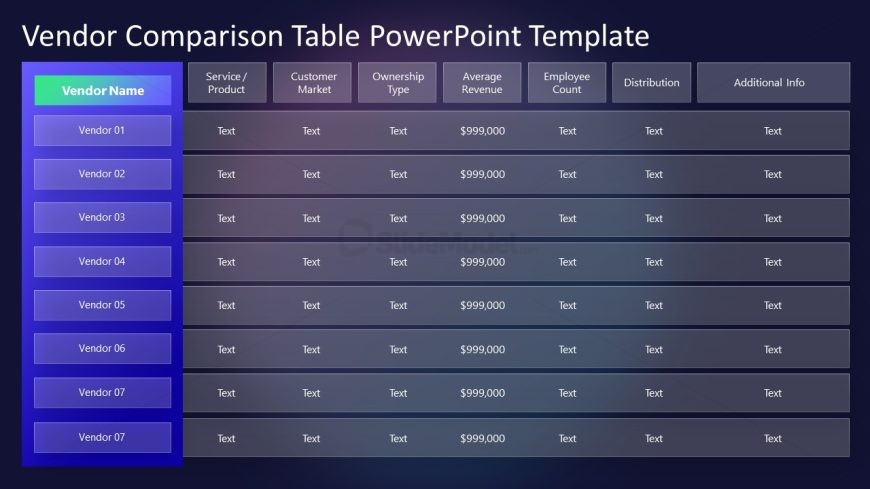 Vendor Comparison Matrix Powerpoint Template Slide with Dark Background
