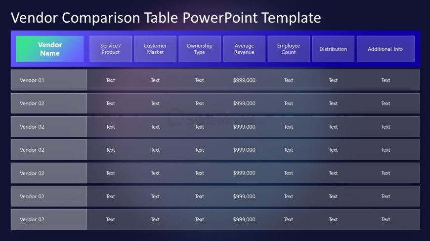Dark Background Slide -  Vendor Comparison Matrix PPT Template