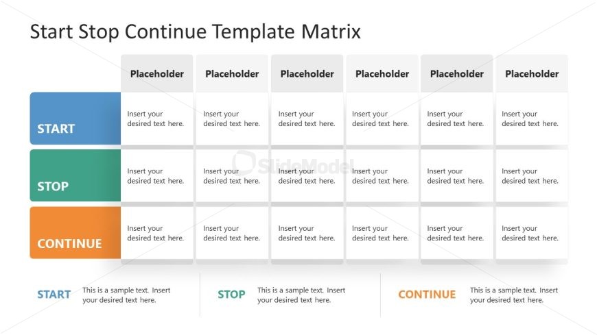 Editable Start Stop Continue Matrix Template for PowerPoint - 6 Columns Slide 