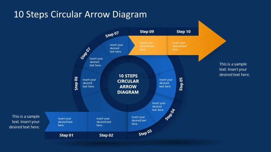 Dark Background Slide for 10-Step Circular Arrow PowerPoint Template 