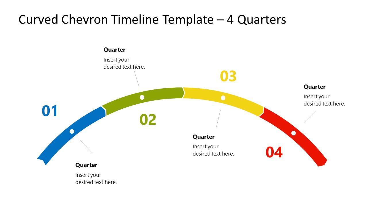 Curved Chevron Timeline PPT Template - 4 Quarters Slide 