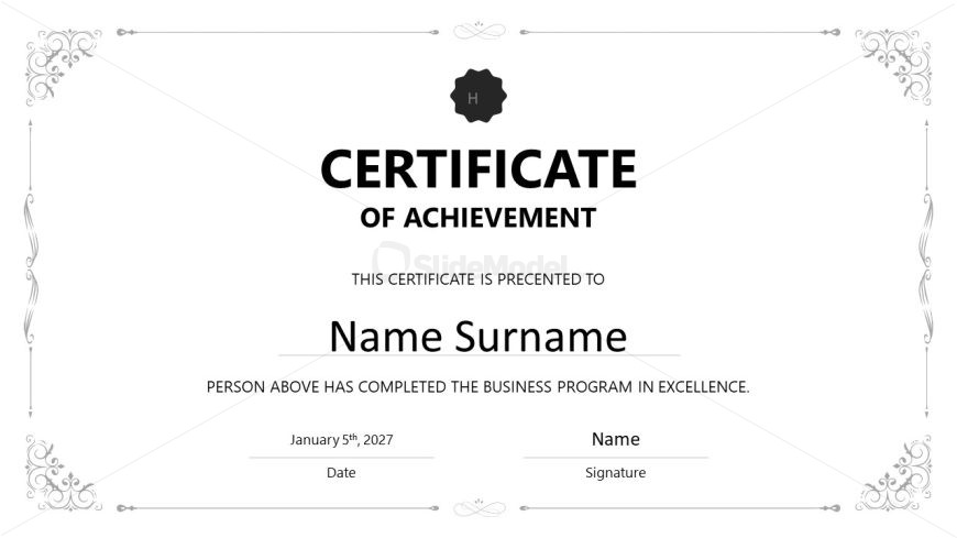 Editable Certificate of Achievement PPT Template - White Background Slide 
