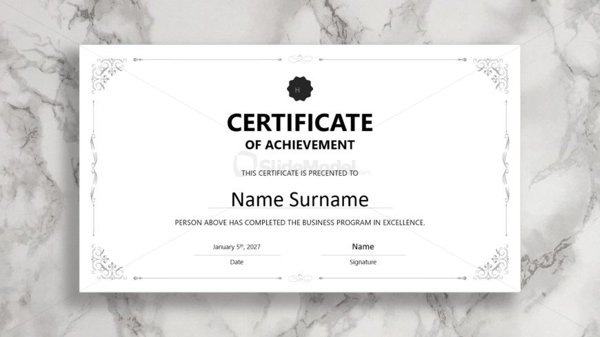 Customizable Certificate of Achievement PowerPoint Template - Slide with Light Grey Background