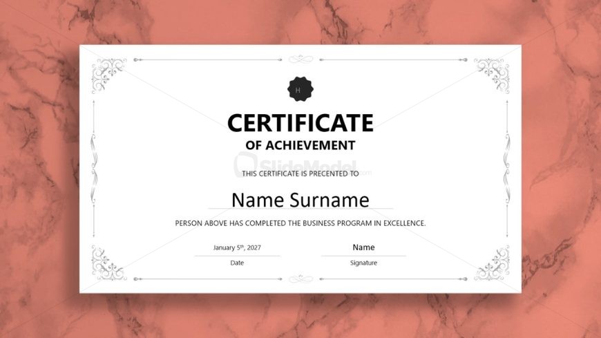 Colored Background Slide for Certificate of Achievement PowerPoint Template 