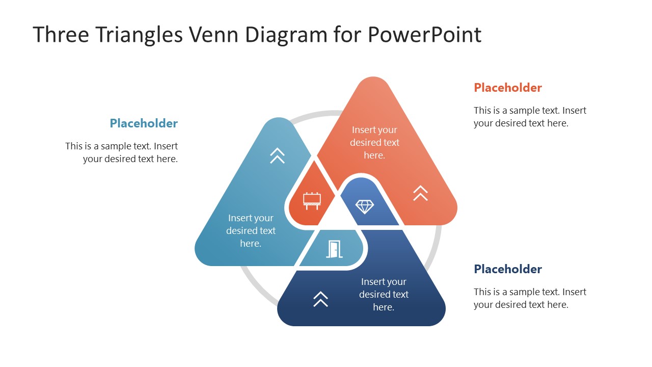 Customizable Three Triangles Venn Diagram PowerPoint Template