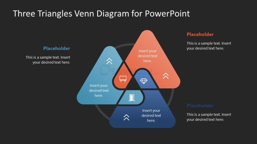Three Triangles Venn Diagram PPT Template