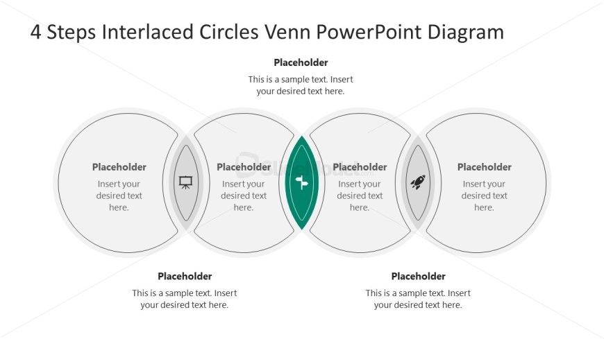 Editable 4 Steps Interlaced Circles Venn Diagram PowerPoint Template 