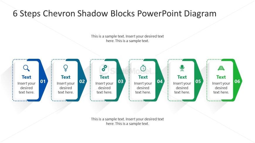 Title Slide for 6 Steps Chevron Shadow Blocks PPT Template