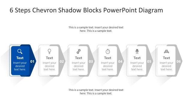 6 Steps Chevron Shadow Blocks Diagram PPT Template