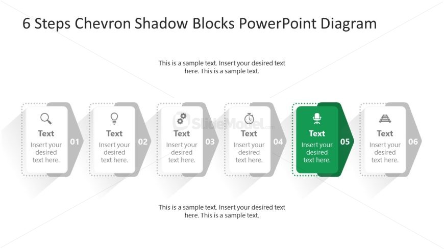6 Steps Chevron Shadow Blocks Template Slide for Presentation