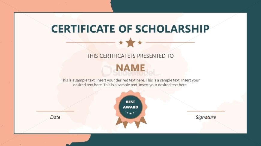 Scholarship Certificate PowerPoint Slide Template 