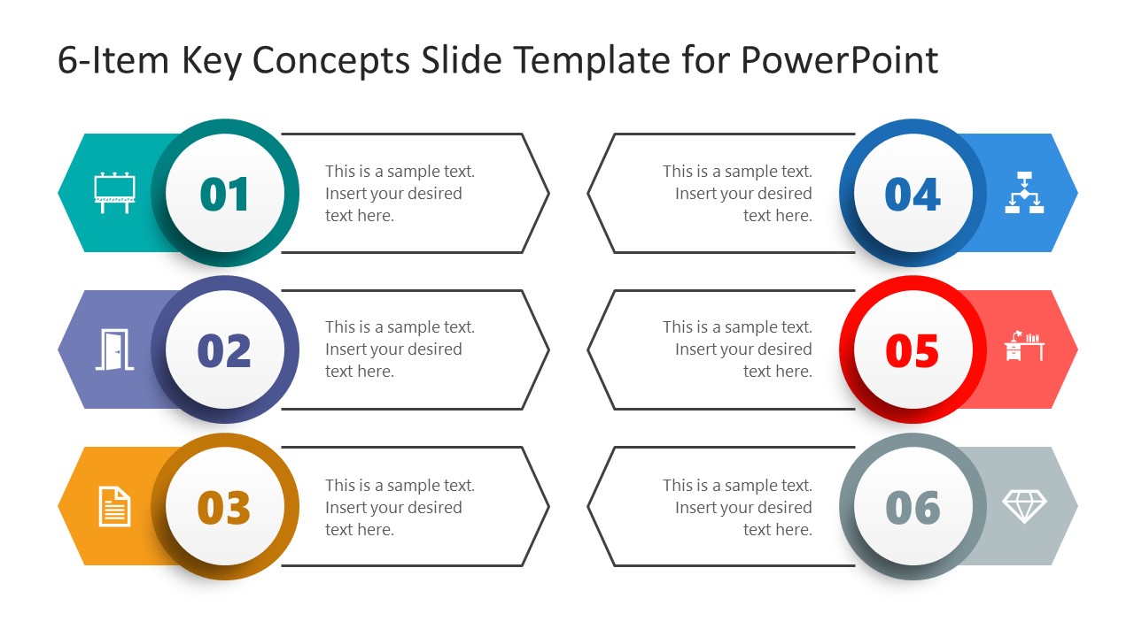 Editable 6-Item Key Concepts Slide PowerPoint Template 