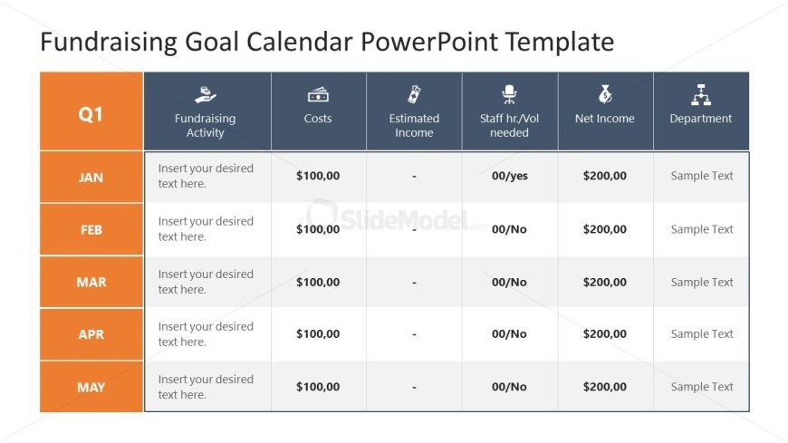 Customizable Fundraising Goal Calendar Template 