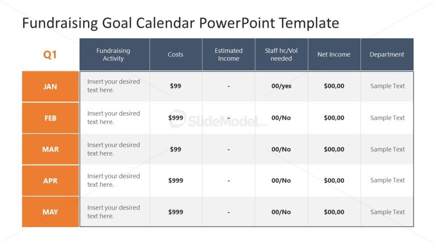 Presentation Template for Fundraising Goal Calendar