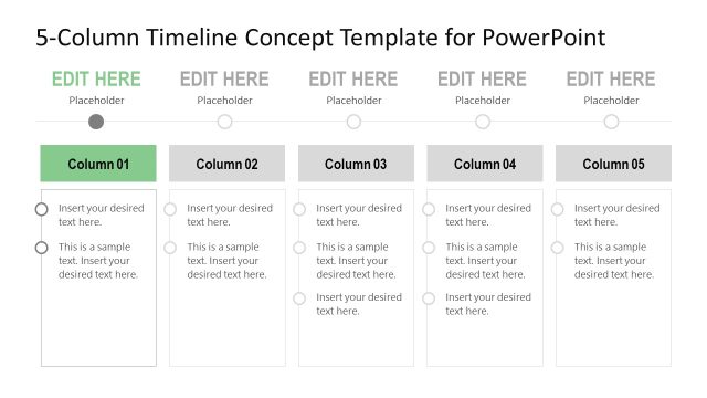 5-Column Timeline Concept PowerPoint Template – Column 1 Slide