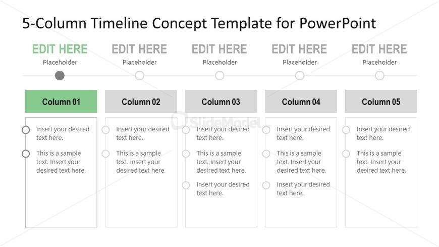 PPT Presentation Template for 5-Column Timeline Concept