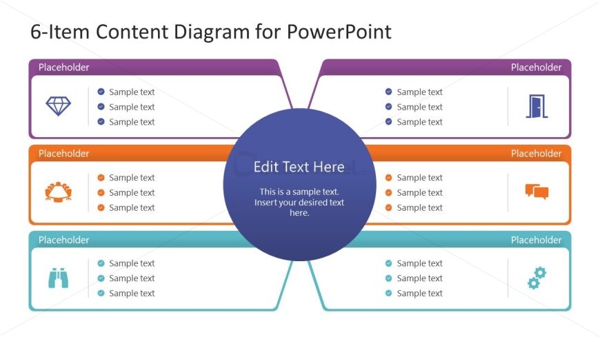 6-Item Content Diagram PPT Presentation Template