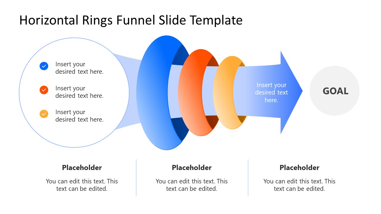 Editable 3-Step Horizontal Rings Funnel PowerPoint Template 