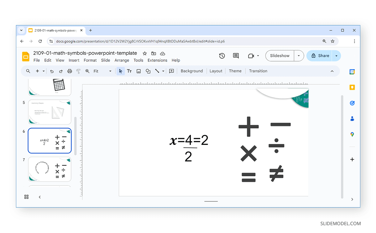 Creating fractions using line shape in Google Slides