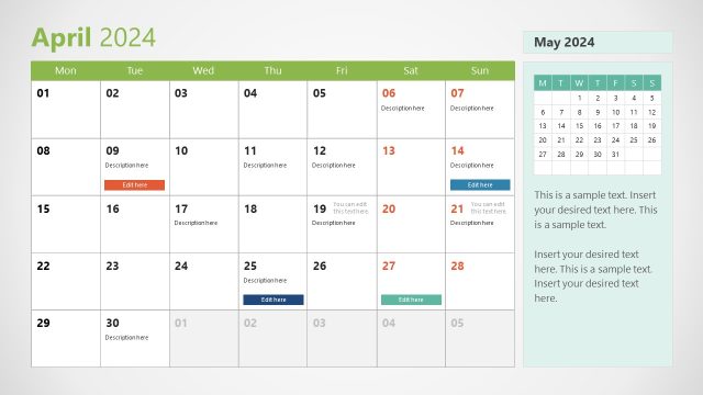 Slide for April – 2024 Calendar Template