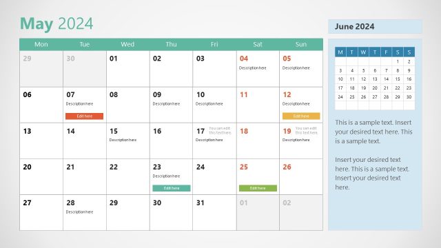 Editable May Slide – 2024 Calendar PPT Template