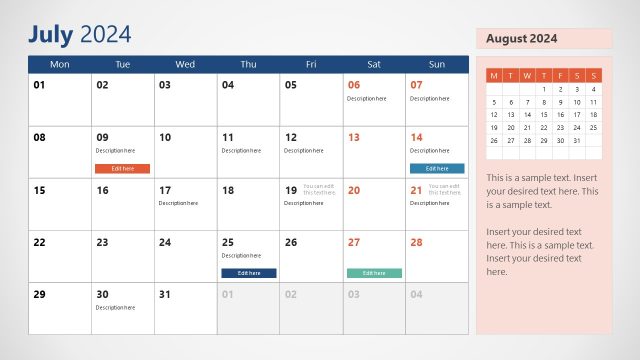 Slide for Month of July – 2024 Calendar Template