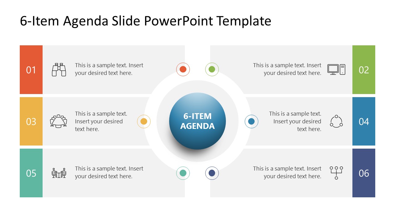 PPT Slide Template for 6-Item Agenda Presentation