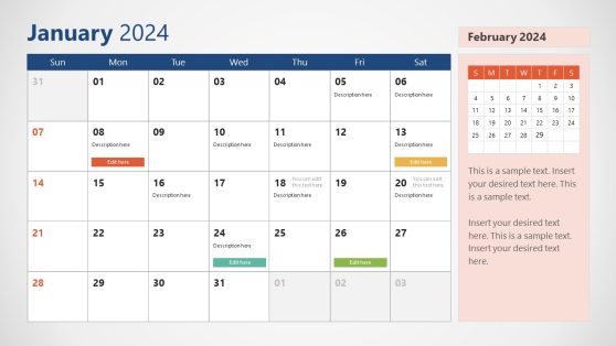 Slide for January 2024 - Calendar Template