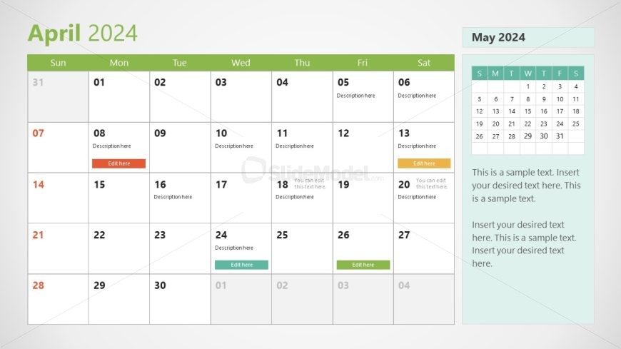 April Calendar Slide for PowerPoint Template 