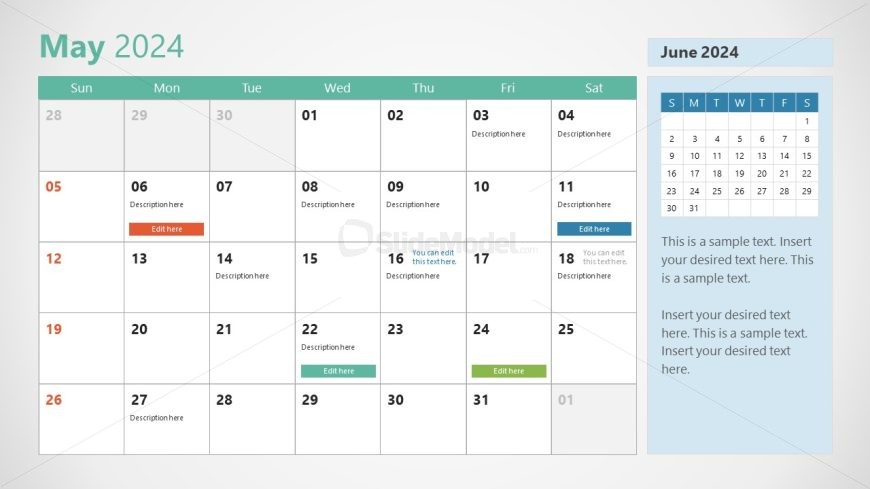 PowerPoint Slide for May - 2024 Calendar