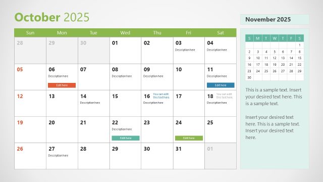Editable October Slide  – Calendar 2025