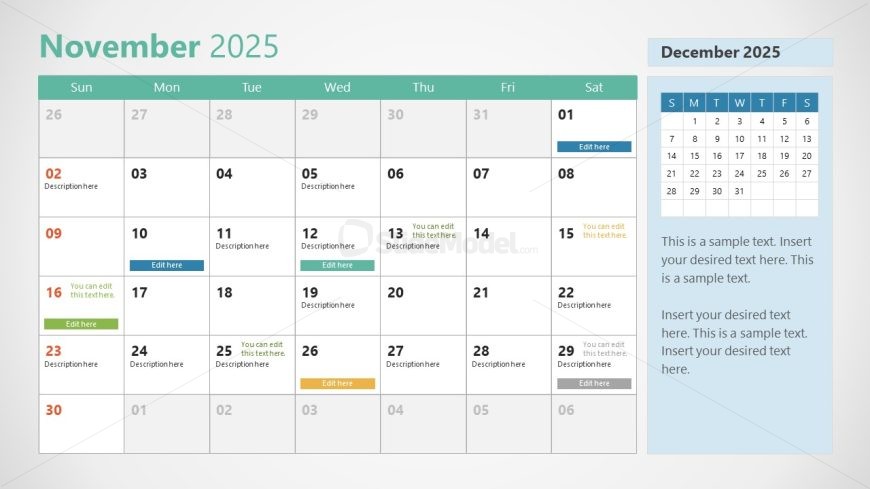 Editable 2025 Calendar PPT Slide  