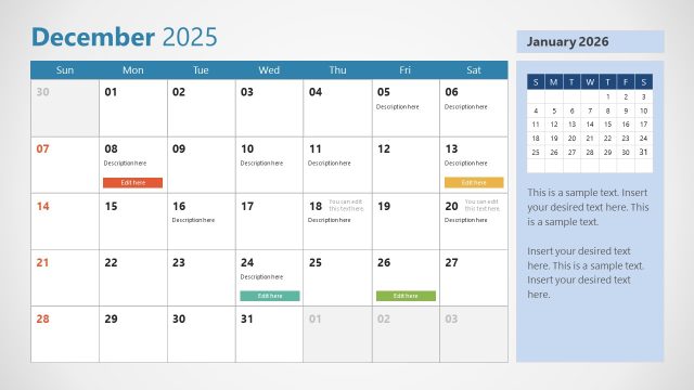 Editable December Slide  – Calendar 2025