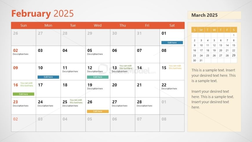 Customizable 2025 Calendar With Sunday as First day