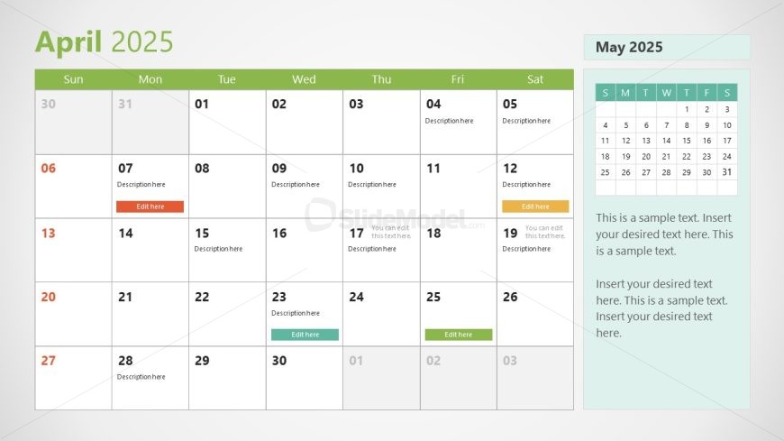 2025 Calendar Template for Presentation 