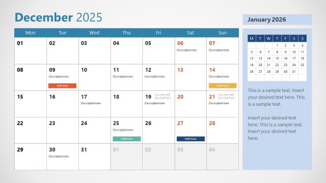 December PPT Slide – 2025 Calendar