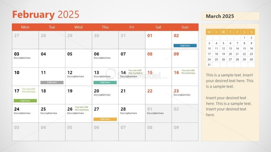 February PPT Slide for 2025 Calendar Template 