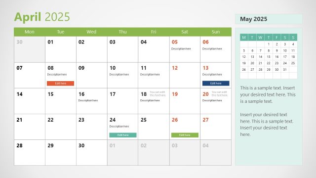 Slide for the Month April 2025 Calendar