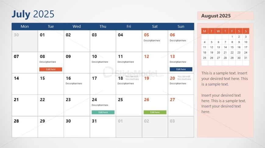 2025 Calendar PPT Slide Template 